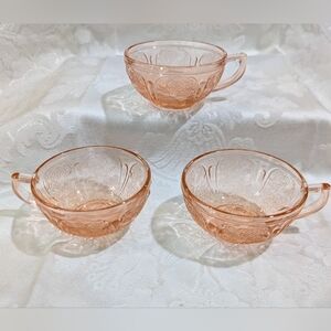 Jeannette Cherry Blossom Pink Depression Glass Child's Teacups (Set of 3)